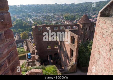 Germania: città di Wertheim come visto dal castello, Baden-Württemberg. Foto da 3. Ottobre 2014. Foto Stock