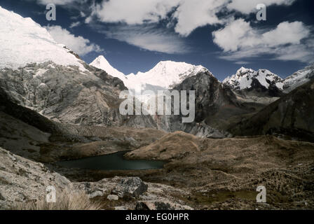 Splendida vista delle cime delle montagne più alte nelle Ande peruviane, Cordillera Blanca Foto Stock