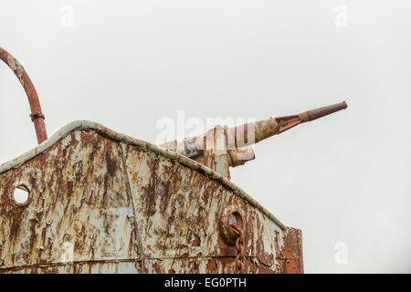 Pistola arpione sulla nave baleniera Petrel, con messa a terra a Grytviken stazione baleniera, Georgia del Sud Antartide Foto Stock