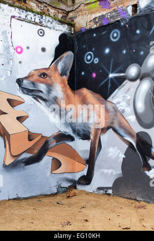 Graffiti arte di strada vicino a Brick Lane nella zona est di Londra Foto Stock