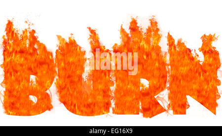 Concetto di immagine di parole infuocate hot bruciare fuoco su sfondo semplice Foto Stock