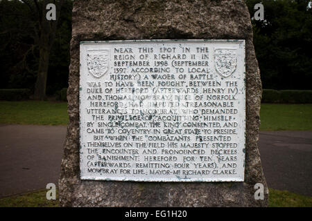 Memoriale sulla Gosford verde, Coventry, West Midlands, England, Regno Unito Foto Stock