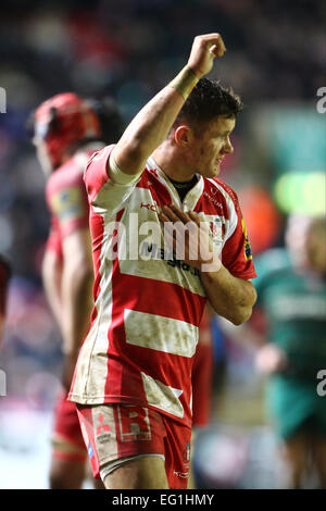 Leicester, Regno Unito. Xiii Febbraio, 2015. Aviva Premiership. Leicester Tigers versus Gloucester Rugby. Billy Burns (Gloucester) in azione. © Azione Sport Plus/Alamy Live News Foto Stock