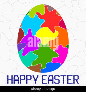 Felice Pasqua saluto con multi colore uovo di pasqua. Forme irregolari sfondo. Foto Stock