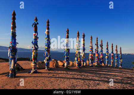 Totem, isola di Olkhon, paesaggio vicino Khuzhir, Lago Baikal, Russia Foto Stock