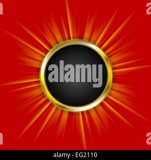 Golden Circle e travi su sfondo rosso. Il design del vettore Foto Stock