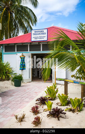 Un souvenir dei Caraibi chiosco sulla Princess Cays, Bahamas. Foto Stock