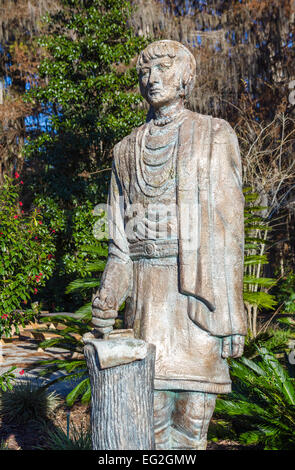 Statua del Seminole capo indiano, Osceola in Silver Springs State Park, vicino a Ocala, Marion County, Florida, Stati Uniti d'America Foto Stock