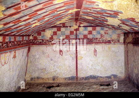 Tomba dei leopardi, necropoli etrusca di Monterozzi, Tarquinia, Lazio, Italia Foto Stock