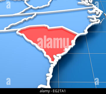 3D rendering della mappa USA con la Carolina del Sud stato evidenziato Foto Stock