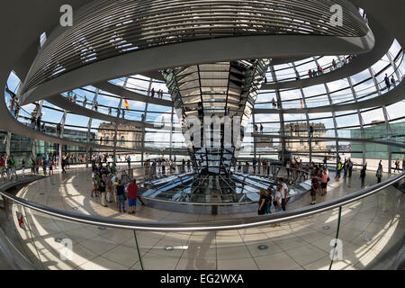 All'interno della cupola del Reichstag di Berlino, capitale della Germania, l'Europa. Foto Stock