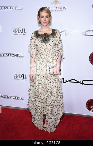 Hollywood, California, USA. Xiv Feb, 2015. Sarah Paulson arriva per gli artisti per la cosmesi & Hair Stylist Guild Awards 2015 presso il Teatro Paramount. Credito: Lisa O'Connor/ZUMA filo/Alamy Live News Foto Stock