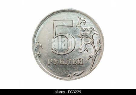 Isolato 5 rubli coin Foto Stock