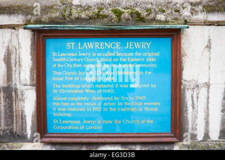 St Lawrence Jewry il sindaco di Londra Chiesa ufficiale Guildhall Yard City Of London REGNO UNITO Foto Stock