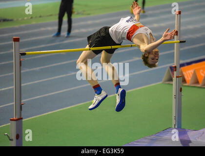 Sheffield, Regno Unito. 15 Feb, 2015. British Indoor Athletics Championship. Parete di Adam competere nel salto in alto. © Azione Sport Plus/Alamy Live News Foto Stock