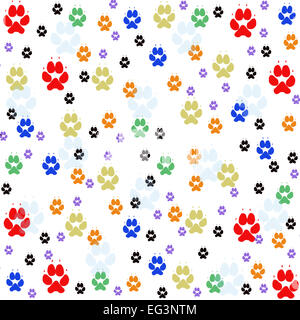 Pawprints colorato modello su sfondo bianco Foto Stock