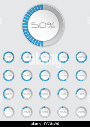 Cool 3d'icona caricatore impostato in blu con stato diverso e percentuale Foto Stock