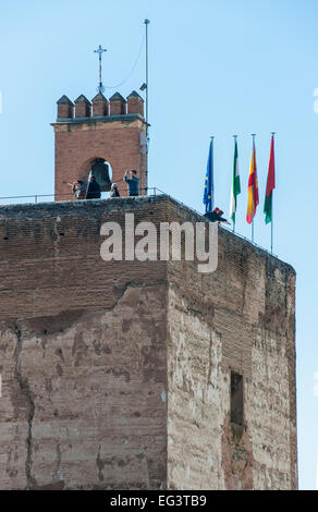 Torre de la Vela all'interno del Complesso Alhambra di Granada, Andalusia, Spagna. Foto Stock