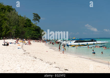 Nuotatori & snorkelling nelle acque di isola di bambù (Ko Mai Phai) vicino a Koh Phi Phi nel Mare delle Andamane sulla costa occidentale della Tailandia Foto Stock