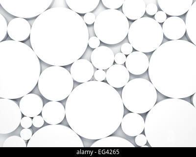 Abstract white 3d sfondo con dimensione caotica cerchi di sfiato pattern Foto Stock