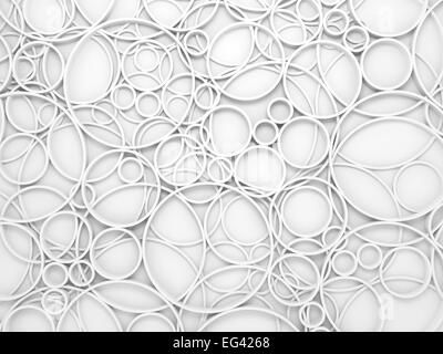 Abstract white 3d sfondo con intersecate caotica cerchi di sfiato pattern Foto Stock