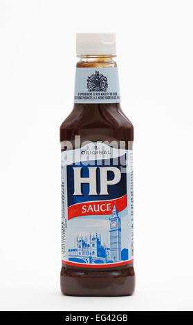 Originali HP di salsa in plastica bottiglia schiacciabile. Foto Stock