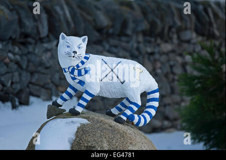 Il gatto selvatico mascotte del Newtonmore Shinty Club di Badenoch e Strathspey Inverness-shire in Scozia. SCO 9576. Foto Stock