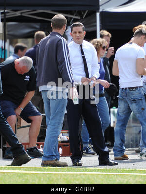 Tom Hardy scene di film per i Kray Twins biopic 'Legenda', sulla posizione a Londra con: Tom Hardy dove: Londra, Regno Unito quando: 14 Ago 2014 Foto Stock