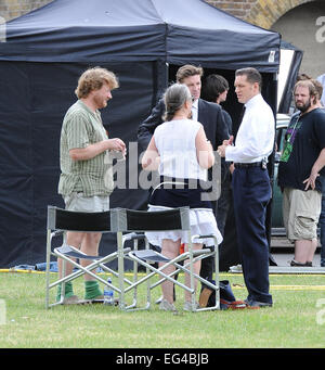 Tom Hardy scene di film per i Kray Twins biopic 'Legenda', sulla posizione a Londra con: Tom Hardy dove: Londra, Regno Unito quando: 14 Ago 2014 Foto Stock