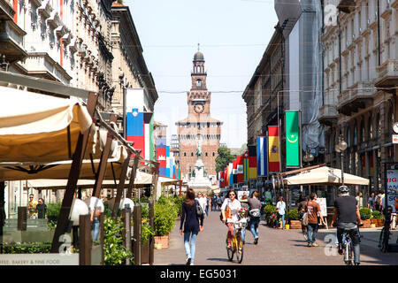 Caslte Sforza e Via Dante, Milano, Italia Foto Stock