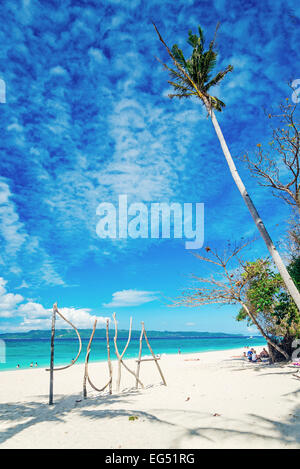 Puka beach cartello in legno in Boracay Island Filippine Foto Stock