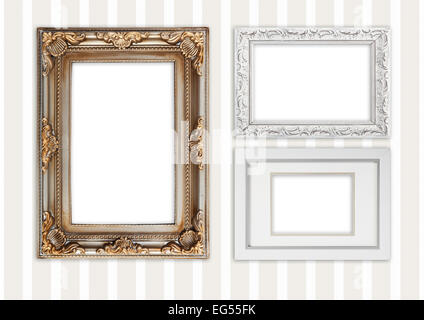 Diversa picture frame su un verde parete a strisce Foto Stock