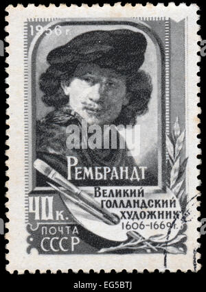 Unione Sovietica - circa 1956: un timbro stampato in URSS mostra Rembrandt, circa 1956 Foto Stock