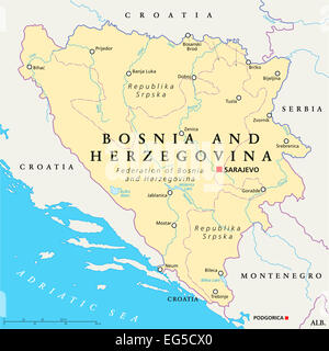 La Bosnia e Erzegovina Mappa Politico Foto Stock