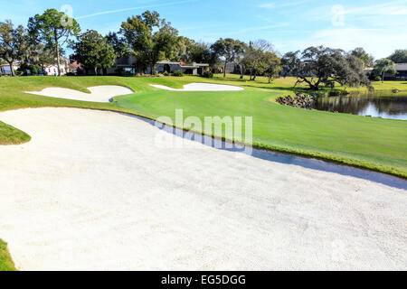 Iconico xviii verde a Arnold Palmers Bay Hill Golf, Orlando, Florida, America Foto Stock