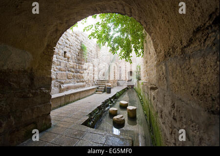 La piscina di Siloe alla fine di Ezechia il tunnel è un rock-cut piscina sul versante sud della 'Città David' in Gerusalemme Foto Stock