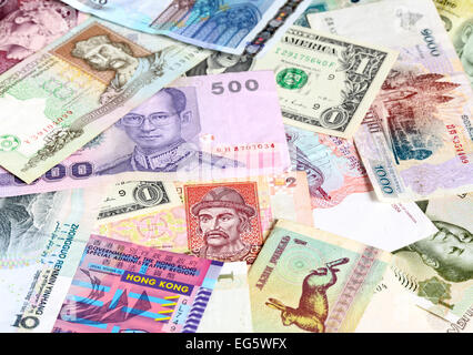 Sfondo di denaro - varie banconote close-up Foto Stock