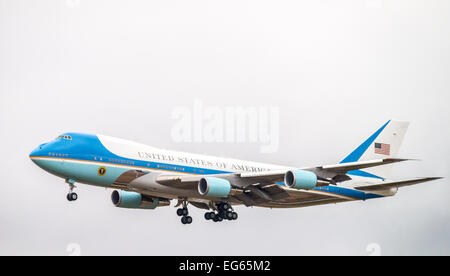 Air Force One con il Presidente Obama in atterraggio a Aeroporto di Boise Idaho, Stati Uniti d'America Foto Stock