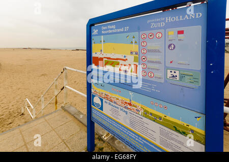 Segno a Scheveningen strand Foto Stock