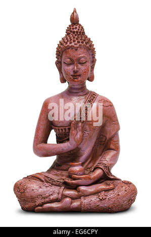 Budda seduto statua isolata su uno sfondo bianco. Foto Stock