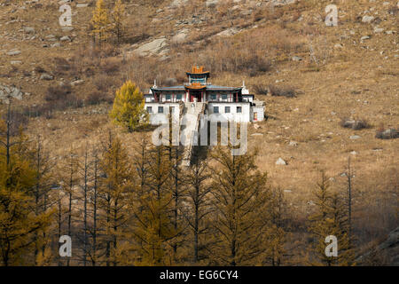 Aryabal meditazione buddista tempio, Gorkhi-Terelj Parco Nazionale, vicino a Ulaan Baatar, Mongolia Foto Stock