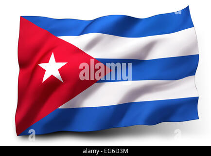 Sventola bandiera di Cuba isolati su sfondo bianco Foto Stock