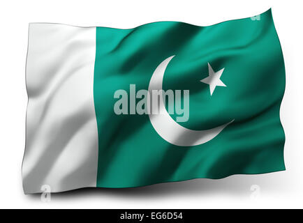 Sventola bandiera del Pakistan isolati su sfondo bianco Foto Stock