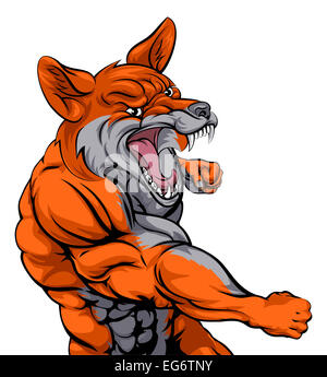 Una illustrazione di un animale di FOX sports mascotte cartoon character combattimenti Foto Stock