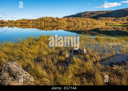 Hardangervidda, Norvegia - sulla via Rallarvegen vicino Haugastøl in autunno Foto Stock