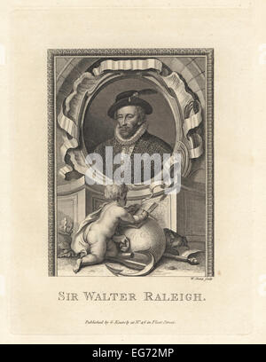 Ritratto di Sir Walter Raleigh, 1554-1618, aristocratico inglese, scrittore, poeta, soldato, politico, cortigiano, spy ed Esplora risorse. Foto Stock