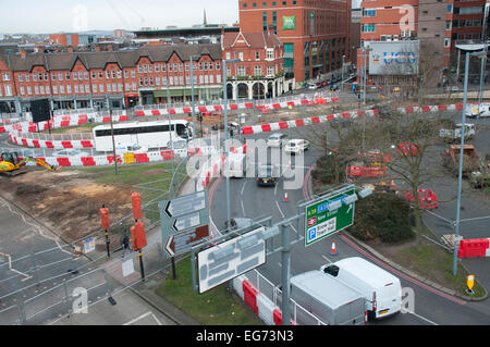 Lavori stradali nella zona centrale di Birmingham Foto Stock