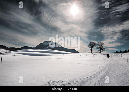 Sci di fondo trail vicino Bayrischzell in Baviera, Germania Foto Stock