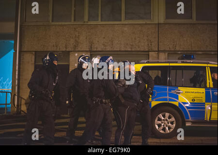 Londra, Regno Unito. 17 Febbraio, 2015. Lo sfratto a Aylesbury station wagon, 77 - 105 Chartridge, Westmoreland Road il 17 febbraio 2015 di attivisti di alloggiamento su uno dei più grandi d'Europa Estates. I manifestanti radunati come la polizia in tenuta da sommossa tagliare le barricate e arresti. Credito: Richard Skinner/Alamy Live News Foto Stock