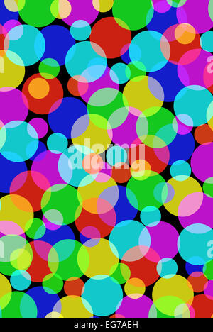 Un sacco di variopinti cerchi sovrapposti pattern illustrazione dello sfondo. Foto Stock